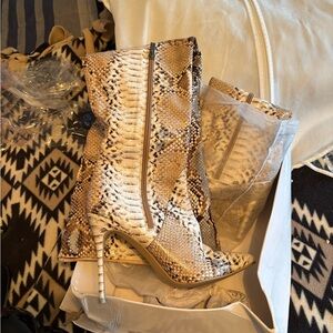 Snakeskin Patterned High Heel Boots